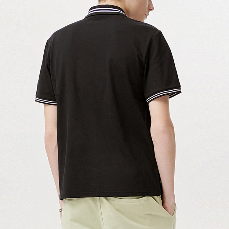 Men's FILA FUSION Business Casual Alphabet Printing Short Sleeve polo Dark Black Polo Shirt T11M121110F-BK