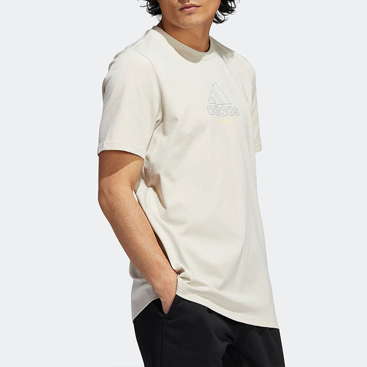 Men's adidas Alphabet Logo Printing Casual Sports Short Sleeve Beige T-Shirt IB9425