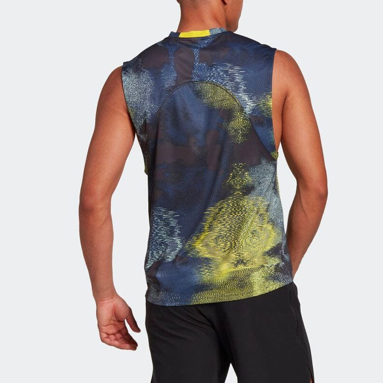 Men's adidas Colorblock Full Print Round Neck Sports Gray Vest HD3554