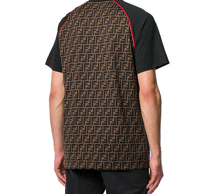 Men's FENDI Roma FF Logo Red Printing Short Sleeve Brown FY0980-A87D-F0BVE