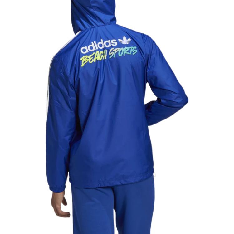 Men's adidas Pattern l Stripe Printing Hooded Track Jacket Blue HC7194