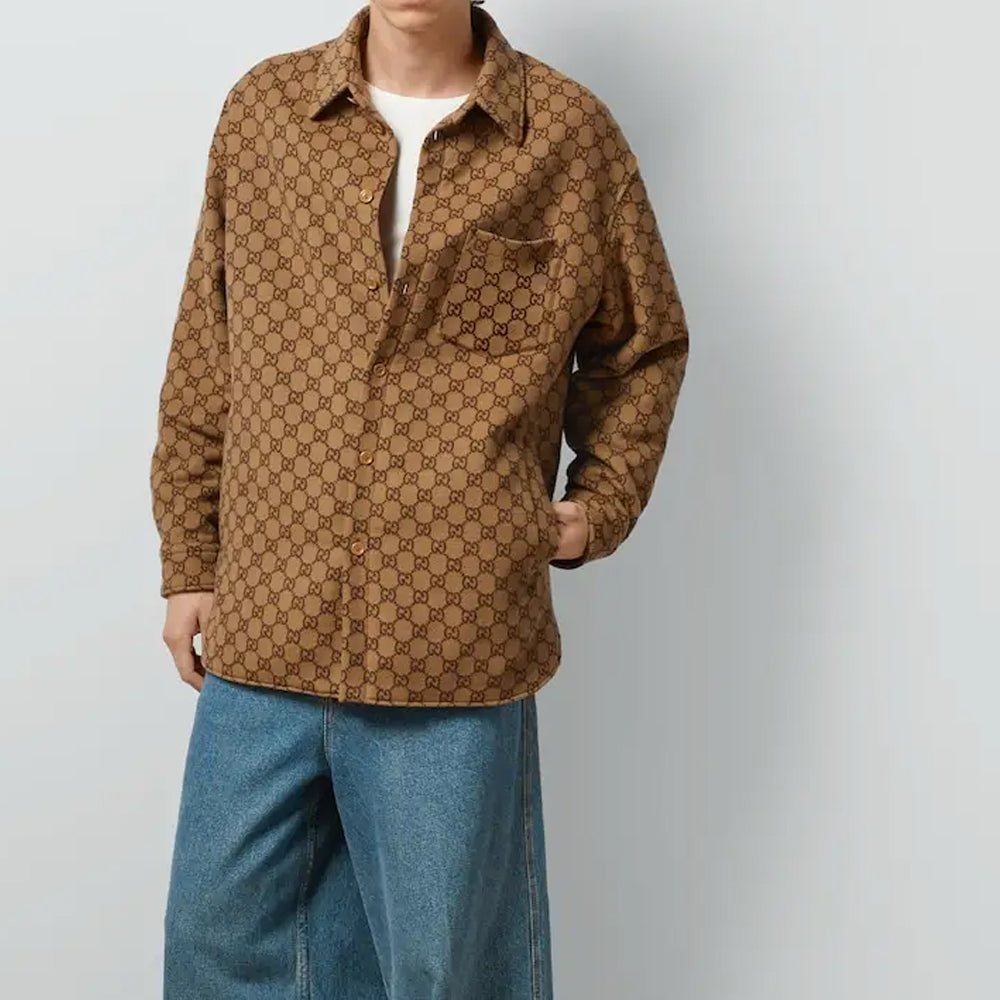 Gucci GG Wool Flannel Padded Overshirt 'Camel Ebony' 762183-ZAPDW-2378