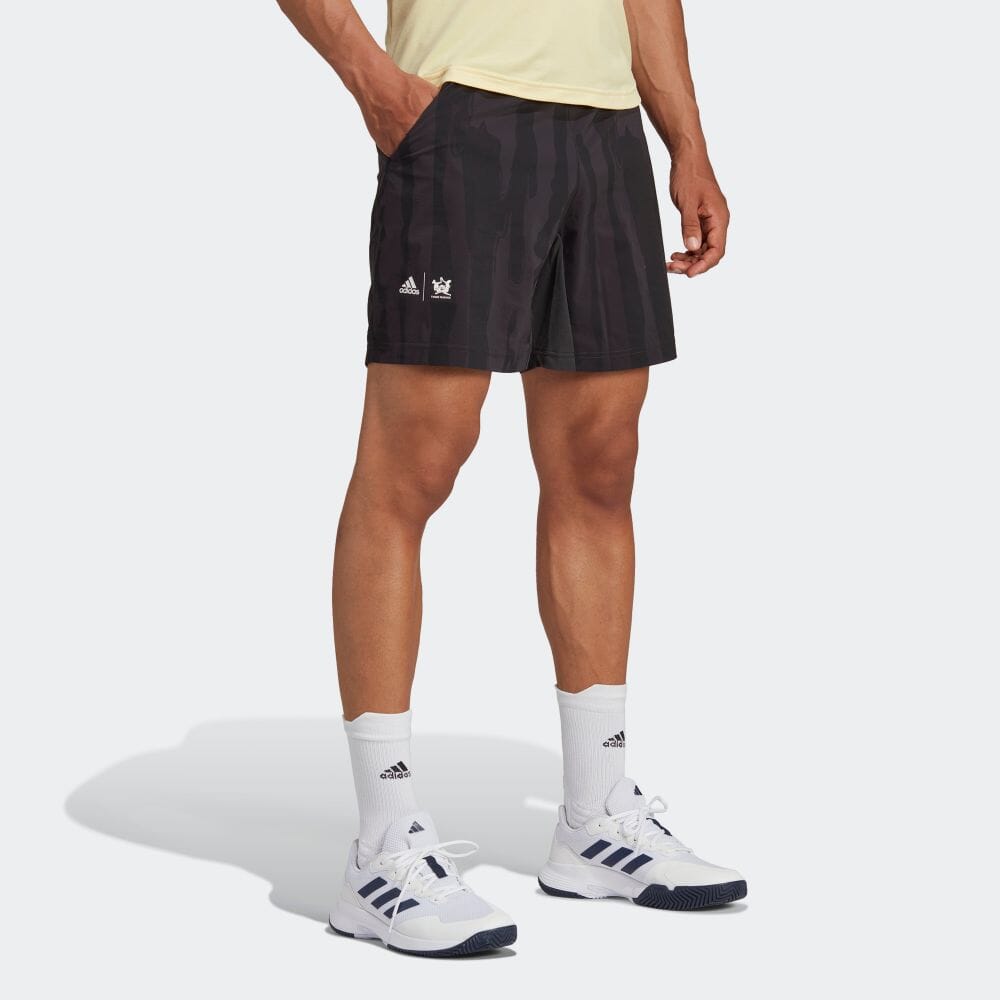 Men's adidas Logo Printing Elastic Waistband Straight Casual Shorts Japanese Version Carbon Black HY8724