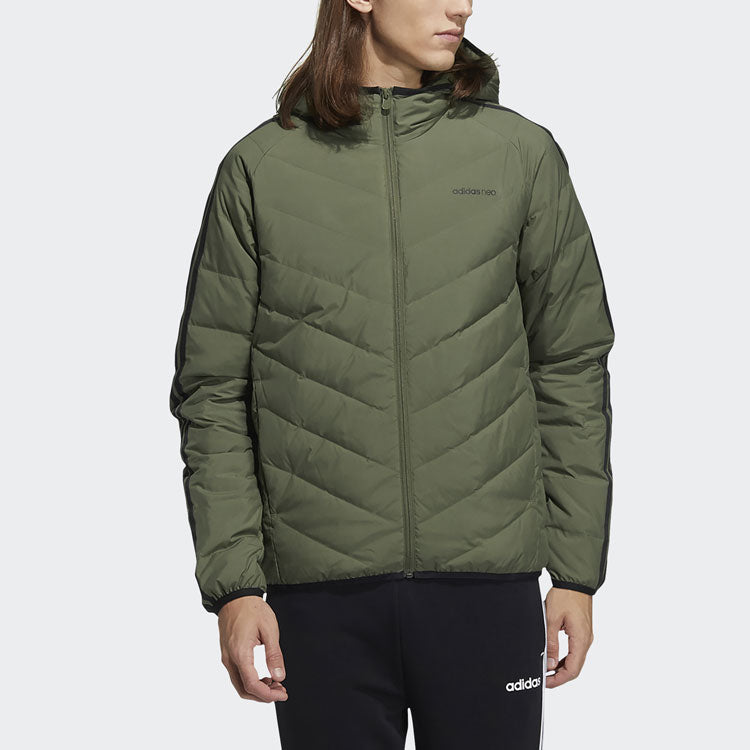 Men's adidas neo 3s Lw Down Jk Stay Warm Sports Hooded Down Jacket Dark Olive Green H45255