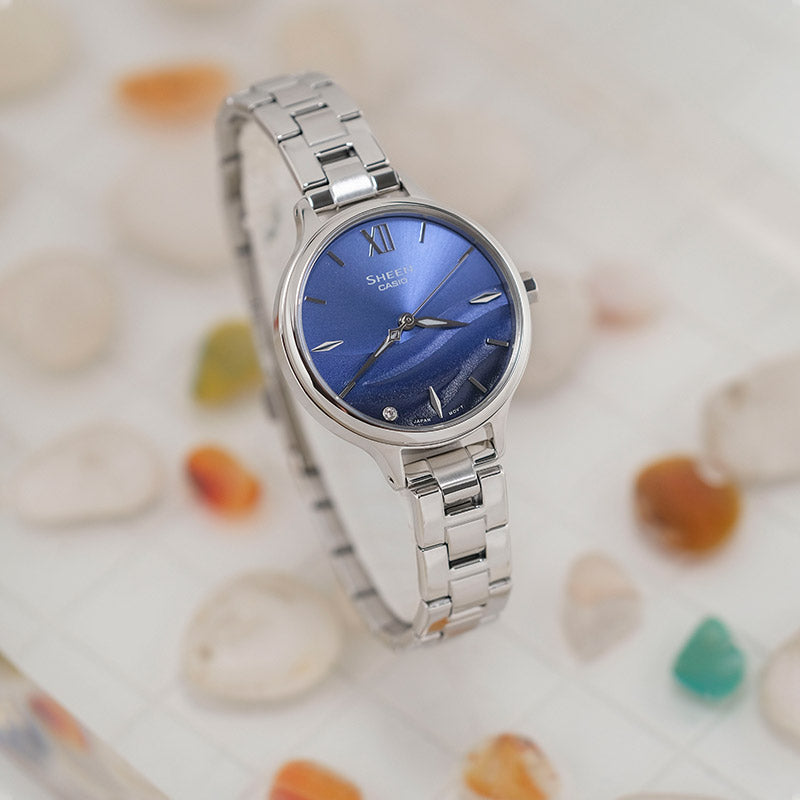 CASIO SHEEN Series SEA WAVE Subject Stylish Simplicity Watch Artificial Sapphire Gradient Blue Sapphire Crystal SHE-4550D-2BUPR