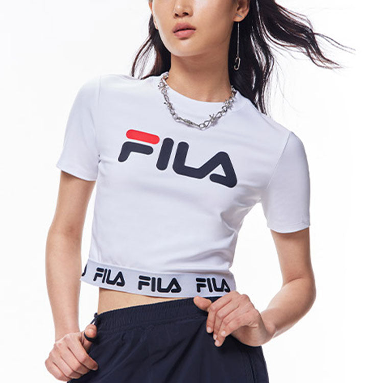 (WMNS) FILA Logo Print Short Sports Short Sleeve White F51W138105F-WT