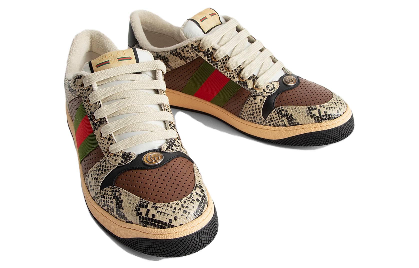 Gucci Screener Python-embossed Leather Sneakers 'Beige Black Brown' 698605-19YC0-9781