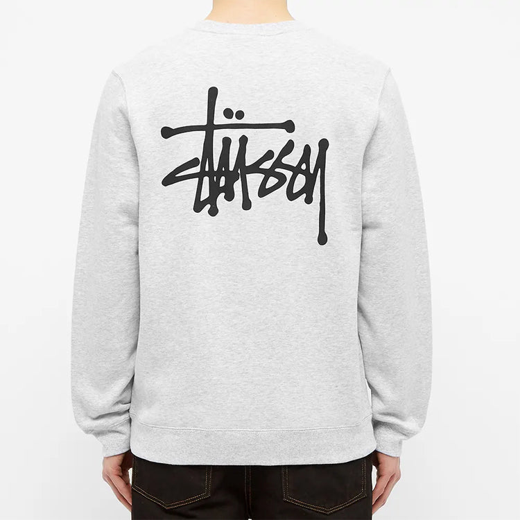 Men's Stussy Basic Back Large logo Round Neck Long Sleeves Gray 1914464ASHH