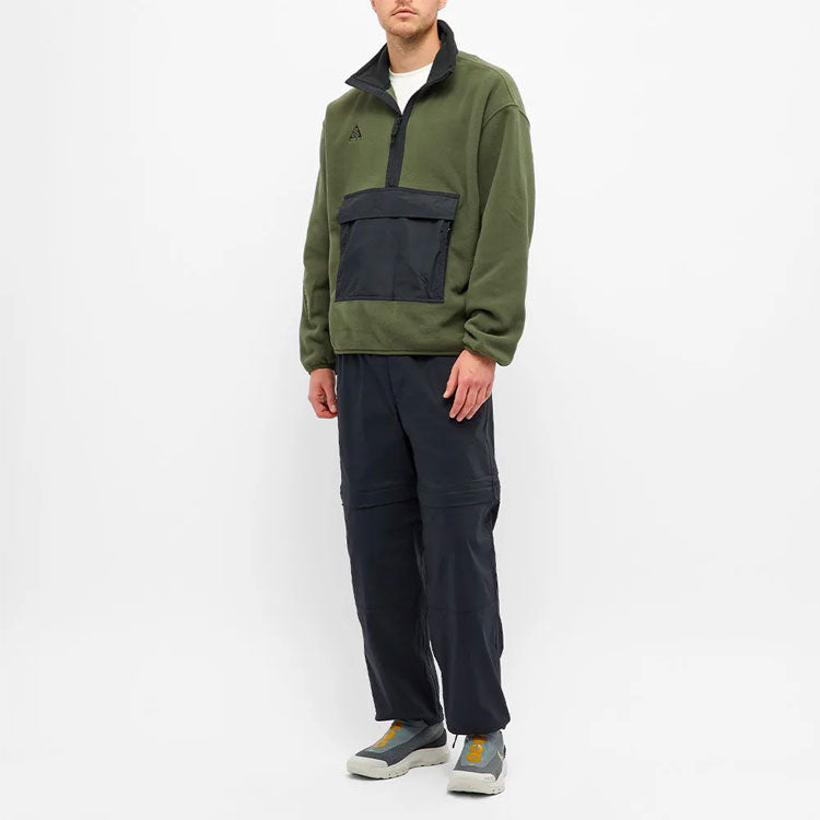 Nike ACG Logo Embroidered Half Zipper Fleece Stand Collar Pullover Jacket Green Army green CK6839-325