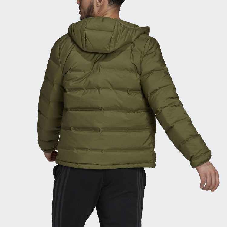 Men's adidas Logo Long Sleeves Hooded Stay Warm With Down Feather Green Jacket GU3954