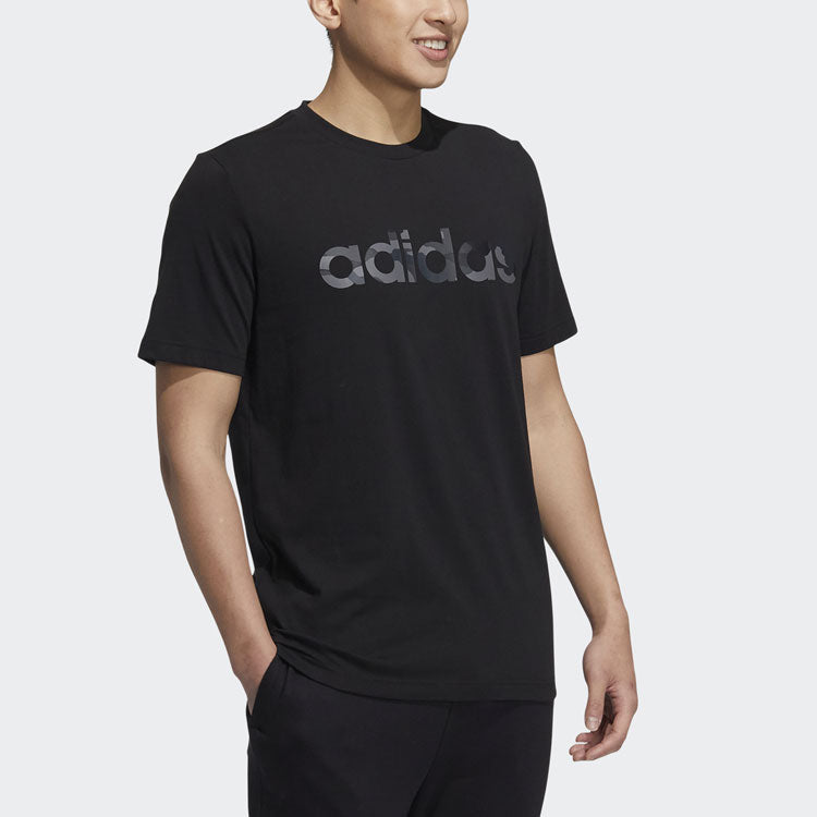 adidas neo Camouflage Logo Printing Sports Round Neck Short Sleeve Black HE4557
