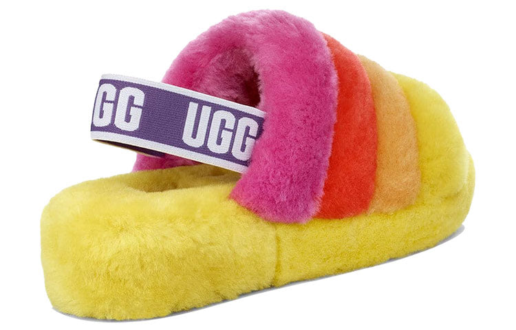 (WMNS) UGG Fluff Yeah Slide Slipper Rainbow Yellow 1097169-PRYW