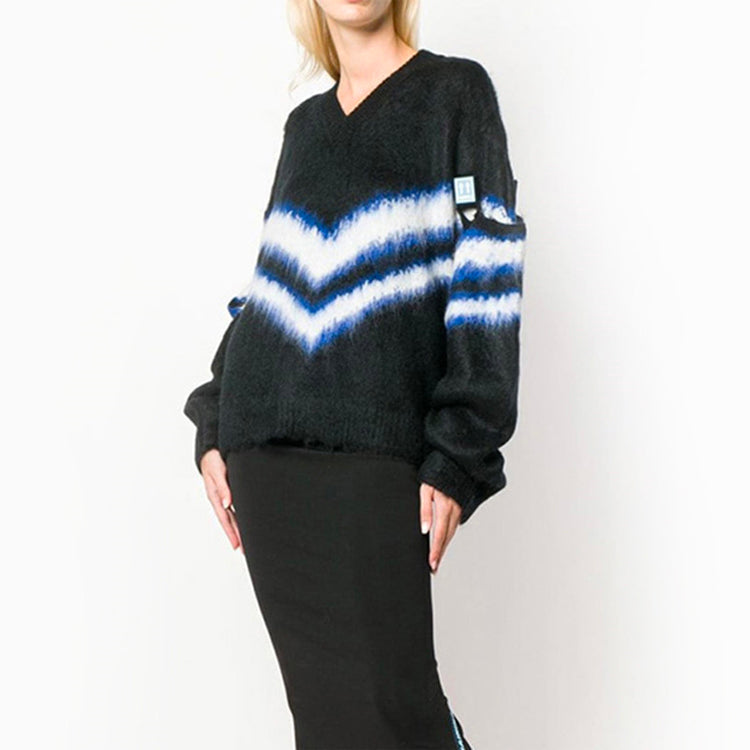 (WMNS) Off-White Detachable Sleeve Colorblock V neck Black OWHD005F18B740531000