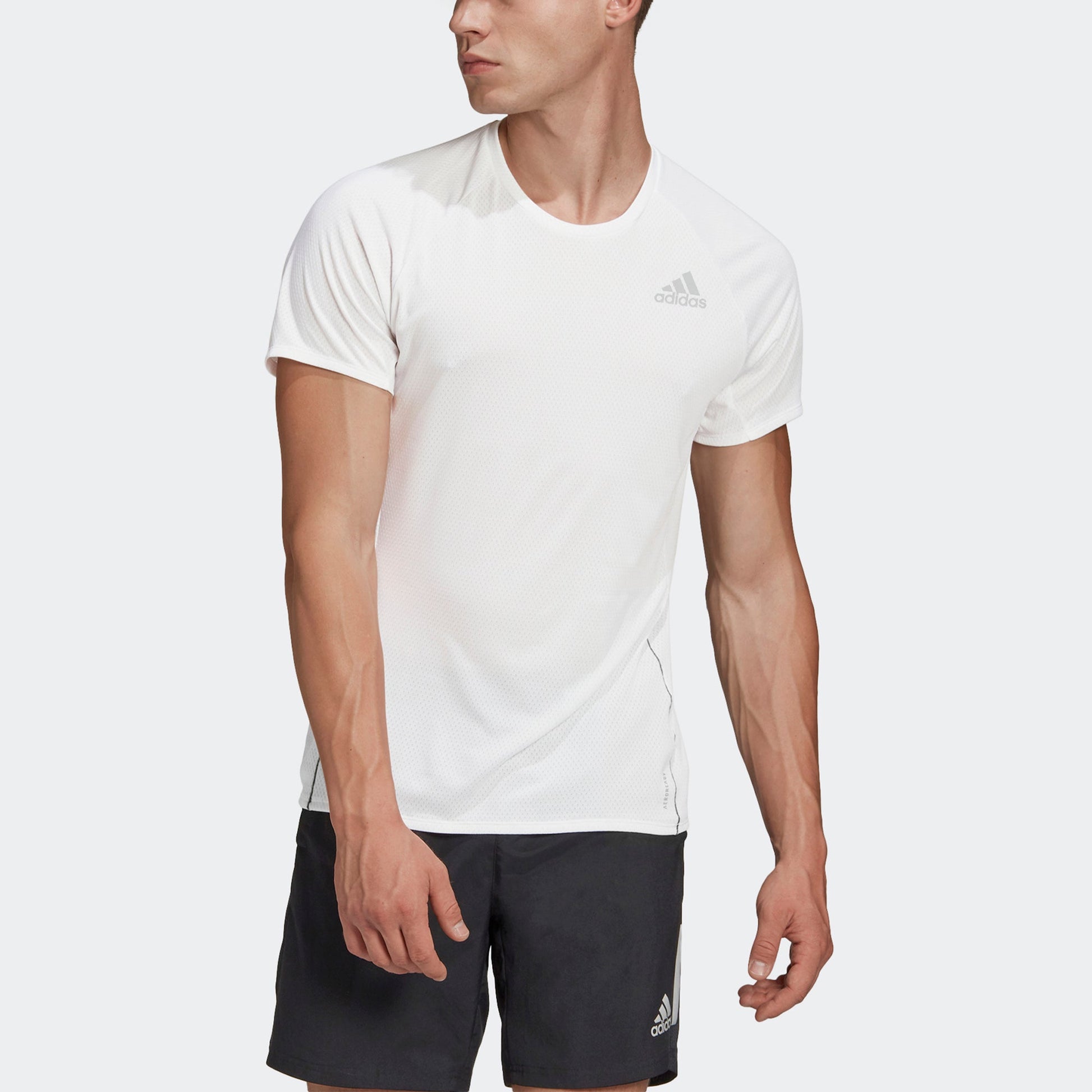 adidas Adi Runner Tee Reflective Running Sports Short Sleeve White GQ1346
