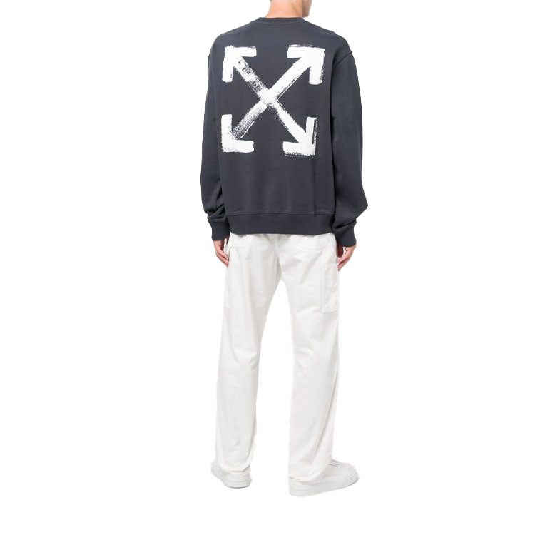 Men's Off-White SS22 Arrow Printing Round Neck Long Sleeves Gray OMBA057F22FLE0064601