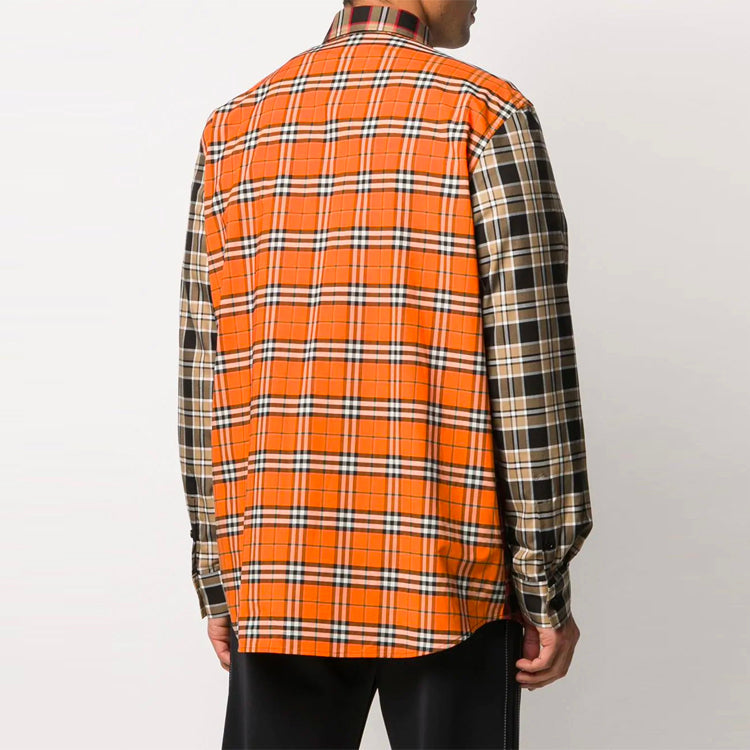 Men's Burberry Plaid Splicing Shirt Colorblock 80239161