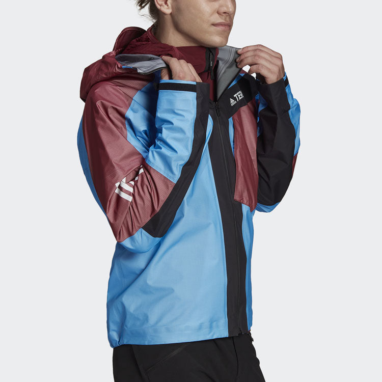 adidas Terrex Tr Light Gtx J Outdoor Sports Contrasting Colors Hooded Jacket Blue H55948