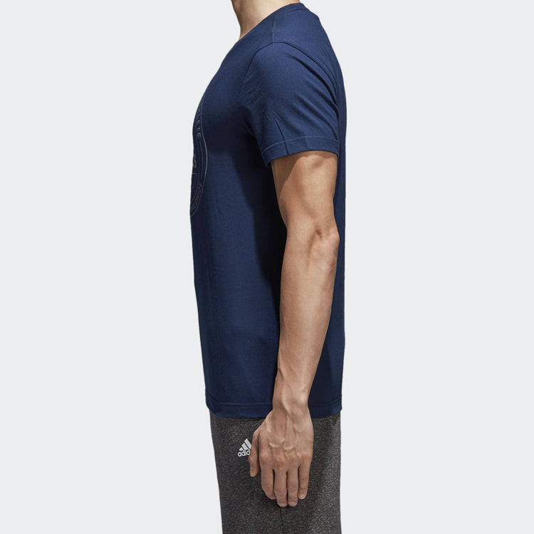 adidas Logo Printing ribbed Round Neck Short Sleeve Blue CV4517