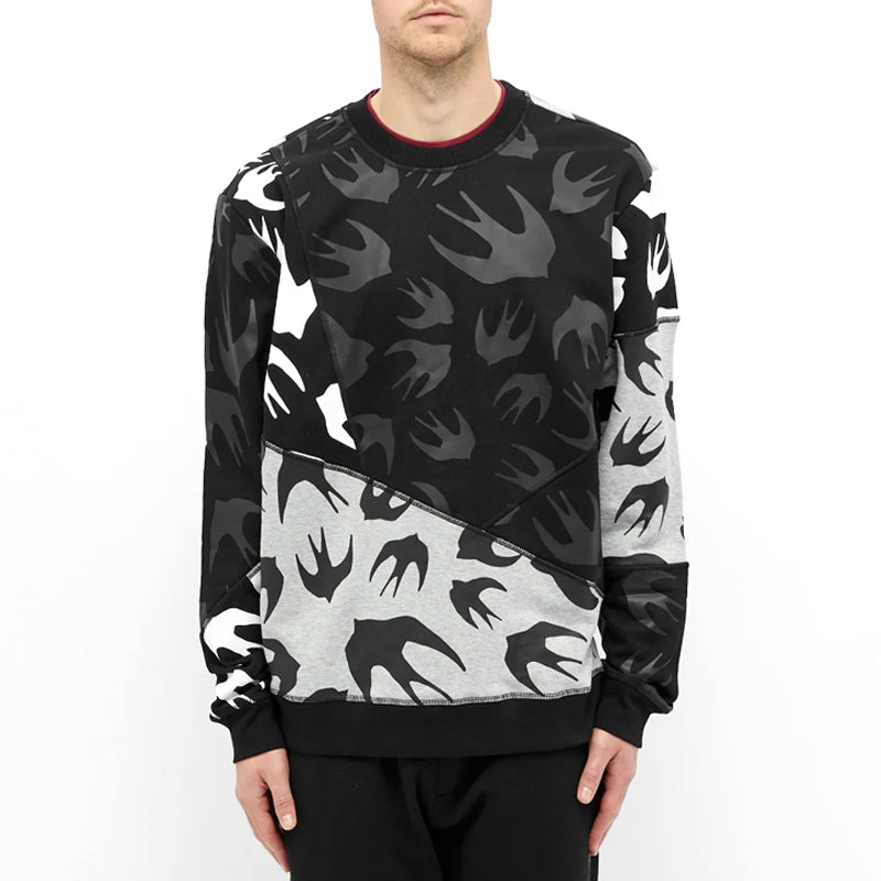 Men's McQ Alexander McQueen Swallow Printing Pattern Round Neck Long Sleeves Colorblock 477017-RPT49-1073