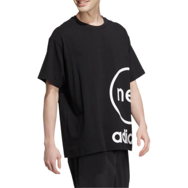 adidas neo U Esnt Tee1 Large Logo Printing Round Neck Pullover Short Sleeve Black T-Shirt HN8744