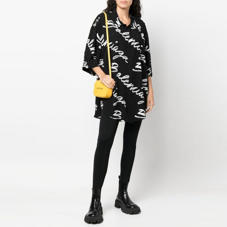 Balenciaga Scribble Logo Short Sleeve Minimal Shirt 'Black White' 681813TML131070