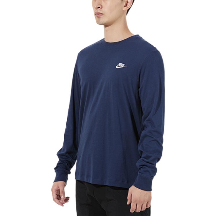 Men's Nike Embroidered Logo Solid Color Sports Running Long Sleeves Blue T-Shirt AR5194-410