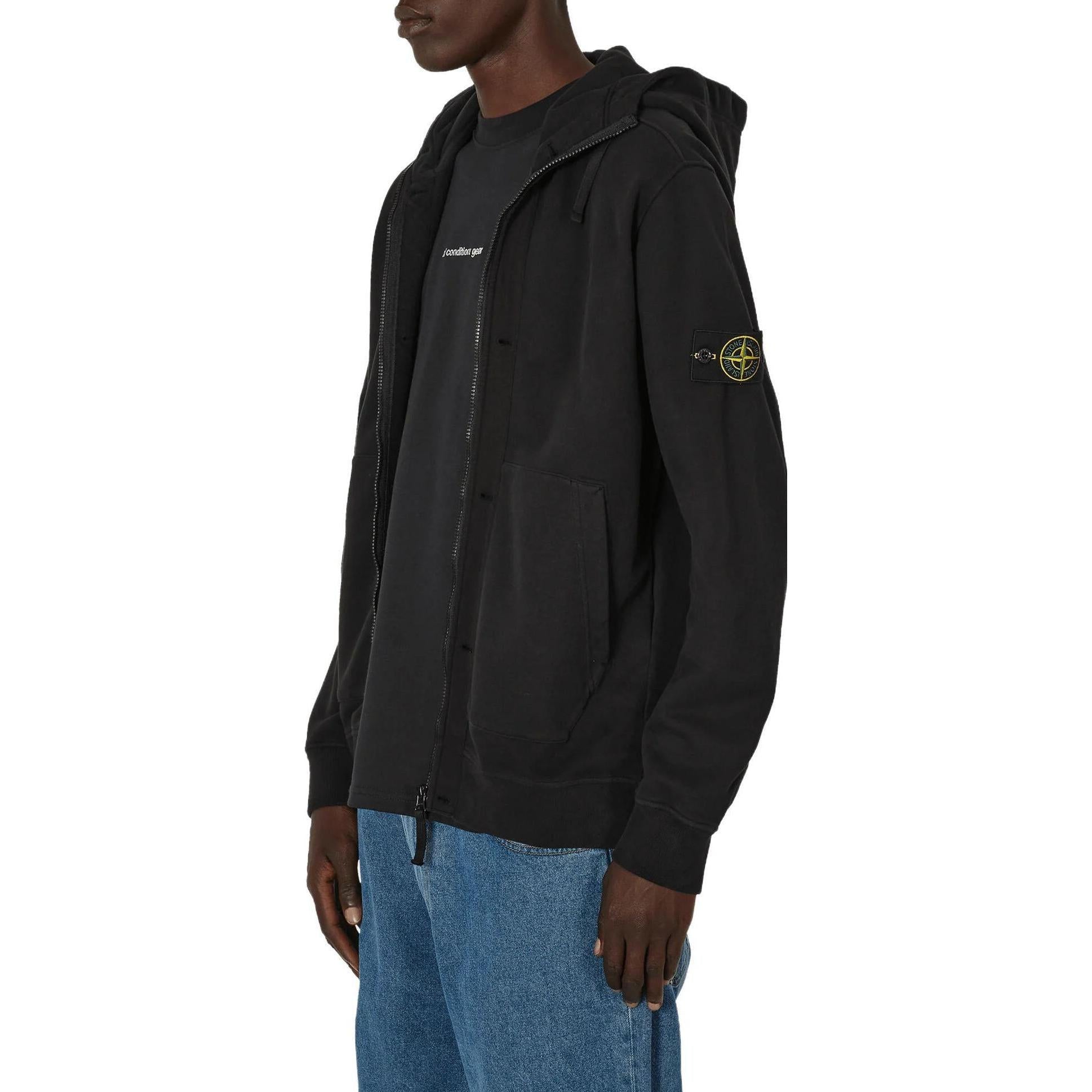 STONE ISLAND Logo Patch Zip-Up Hoodie 'Black' 791560477-V0029
