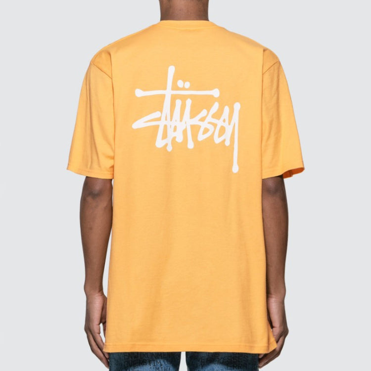 Men's Stussy Basic Tee Printing Logo Short Sleeve Orange Yellow 1904416