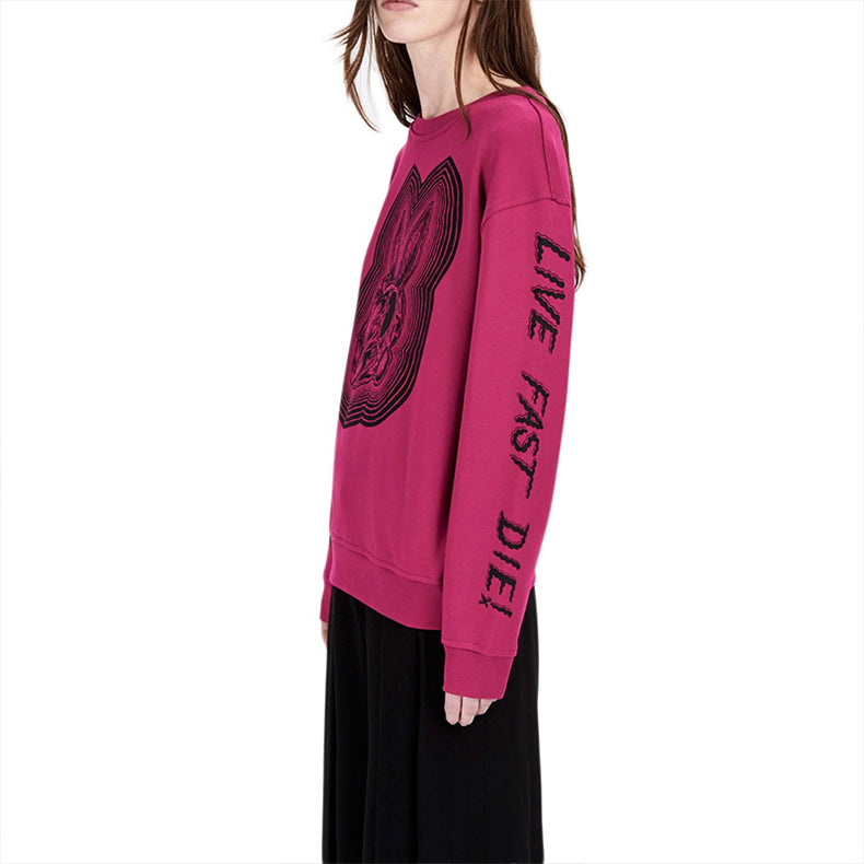 (WMNS) Alexander McQueen Printing Round Neck Pullover Hoodie 'Rose Red' 337341-RIJ42-5103