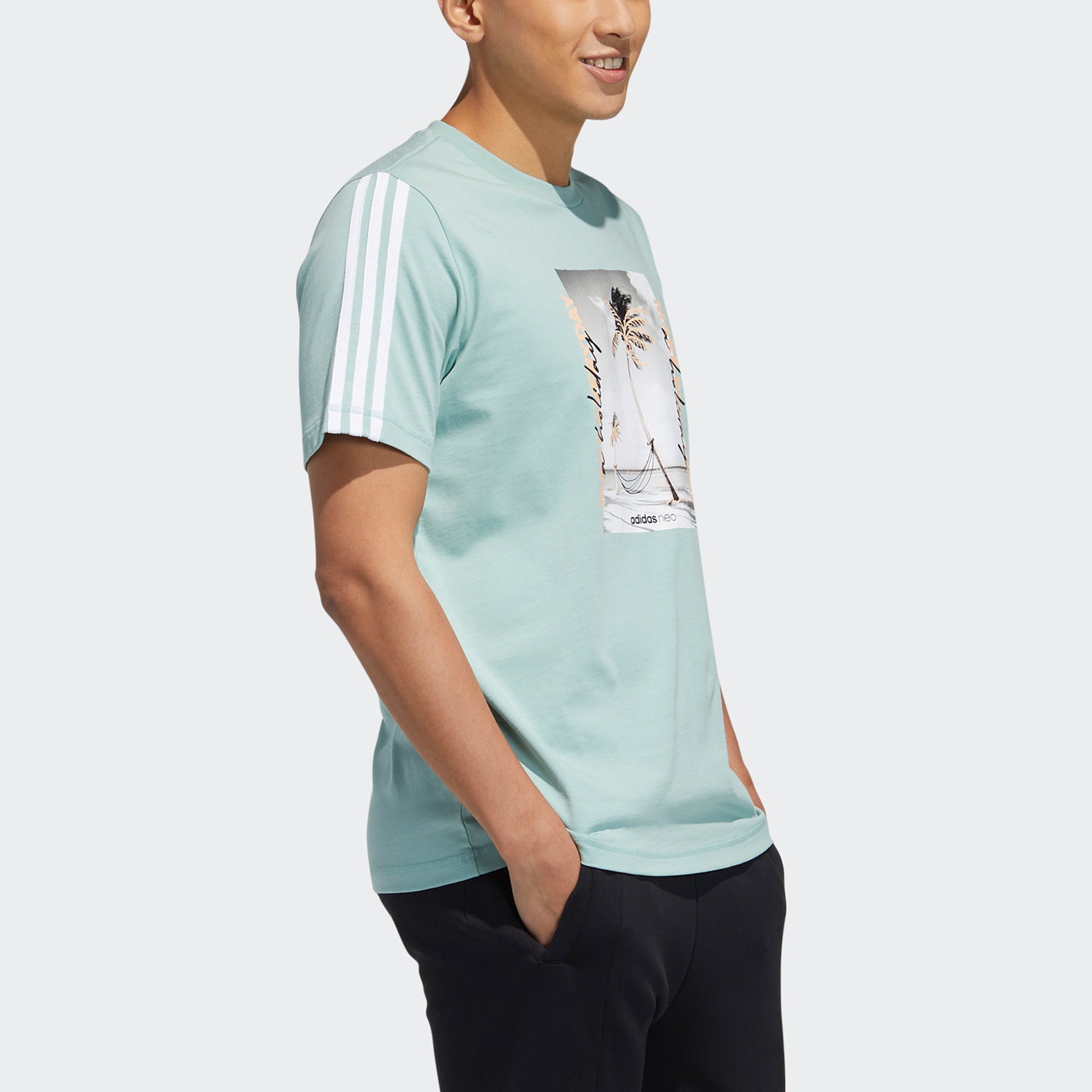 adidas neo M Cs Gr Tee 2 Brown landscape Printing Sports Short Sleeve Green GP5691