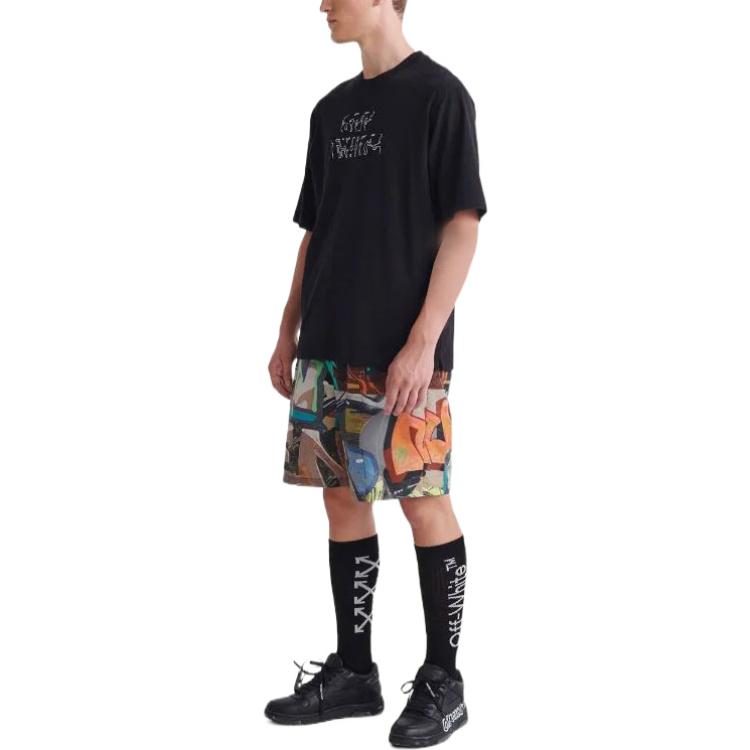 Men's Off-White SS22 Arrow Pattern Printing Round Neck Pullover Short Sleeve Loose Fit Black T-Shirt OMAA119S22JER0081001