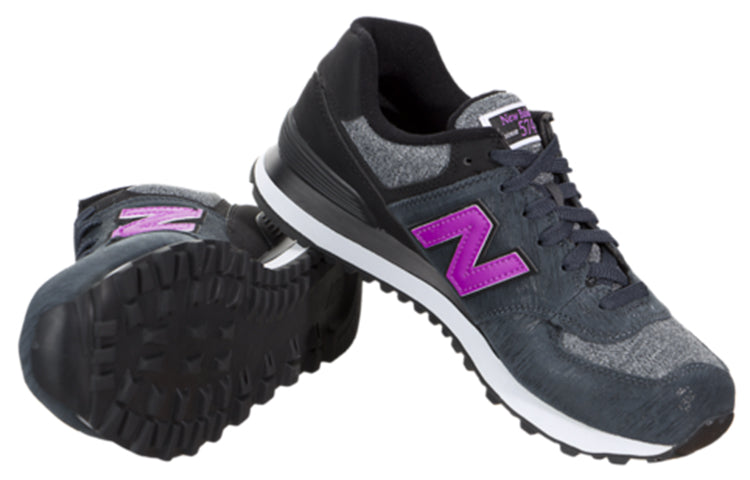 (WMNS) New Balance 574 Sweatshirt Low-top Black/Purple WL574WTB