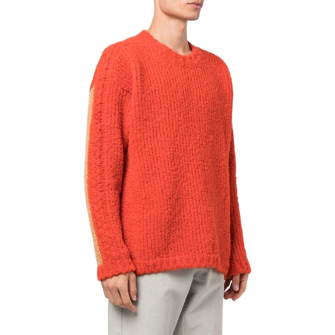 Men's Off-White FW22 Solid Color Round Neck Logo Embroidered Long Sleeves Wool Sweater Loose Fit Orange OMHE127F22KNI0012062