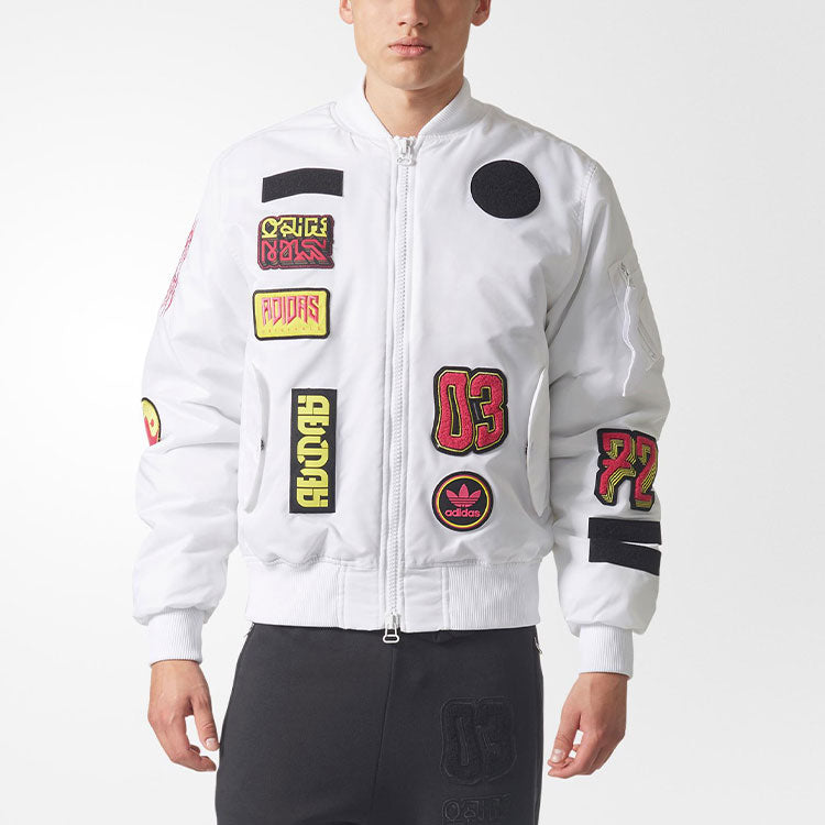 adidas originals Men's Logo Padded Bomber Jacket Pilot Jacket White BR7149