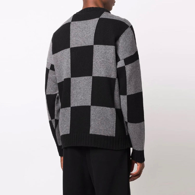 Men's Off-White FW21 Grid Logo Intarsia Knit Ordinary Version Black OMHE089F21KNI0011010
