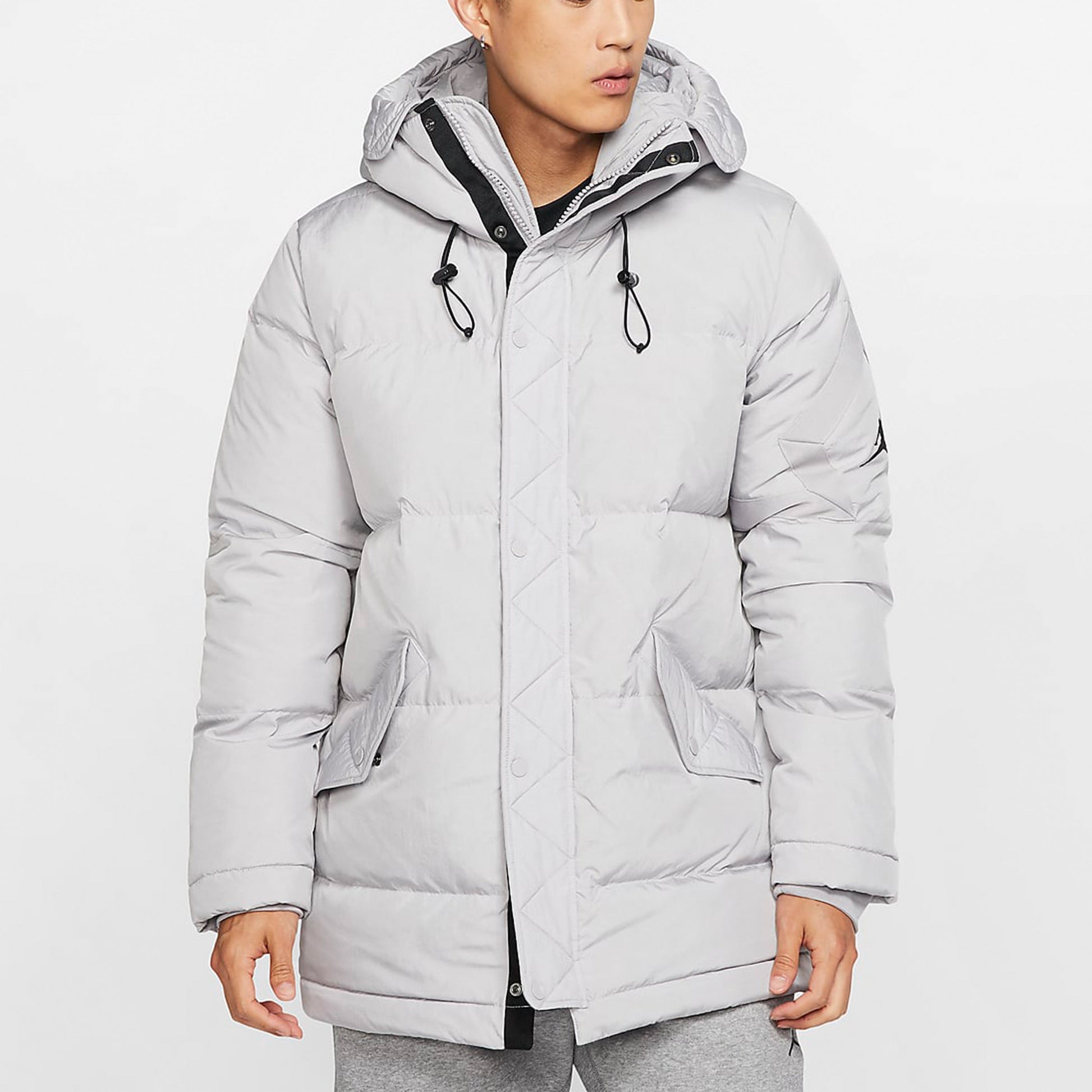 Air Jordan Wings Outdoor mid-length hooded down Jacket Gray BQ4171-059