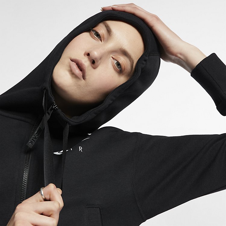 Nike Air Full Zip Cropped Fleece Hoodie 'Black' AR3656-010