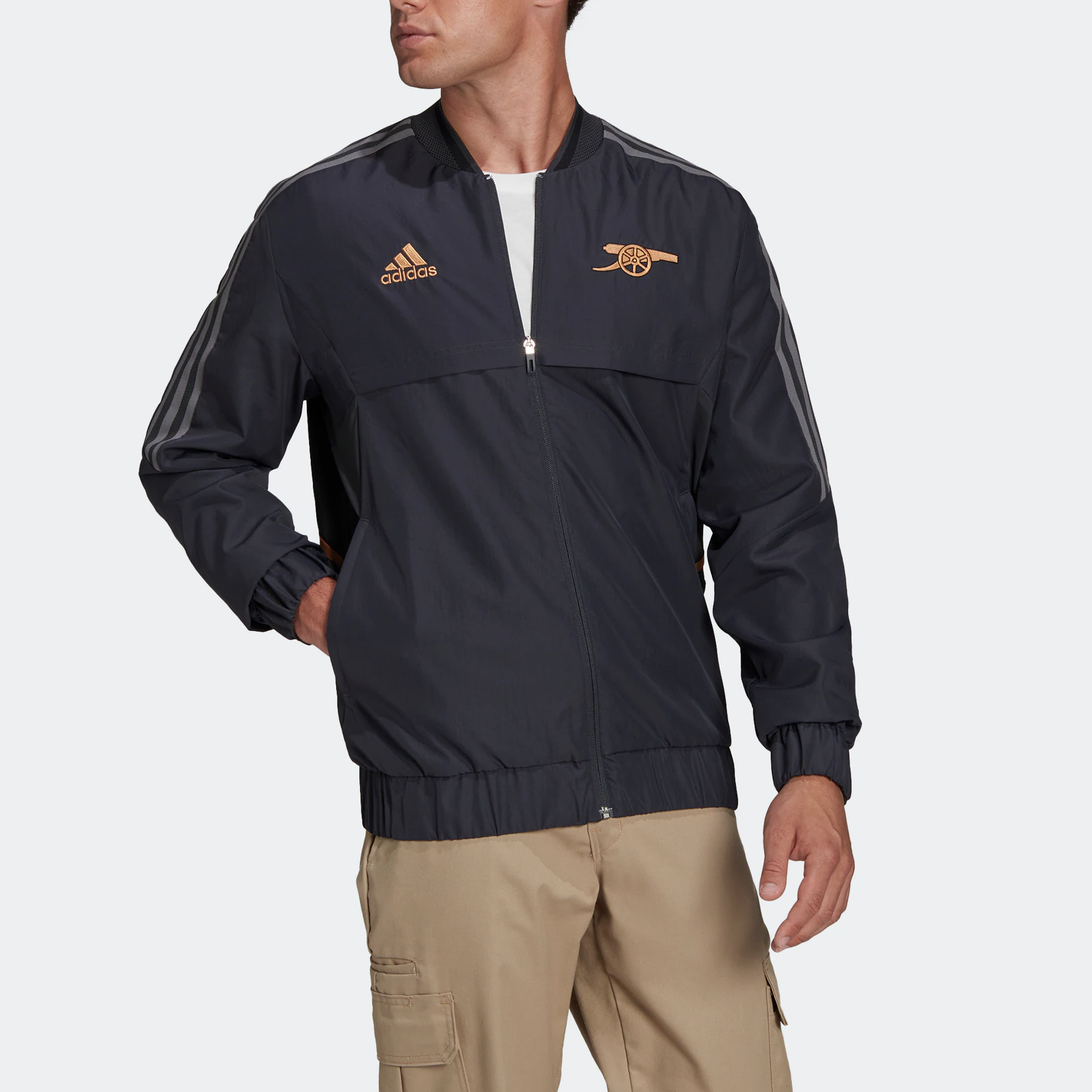 Men's adidas Shoulder Classic Design Logo Embroidered Zipper Sports Jacket Black HA5264