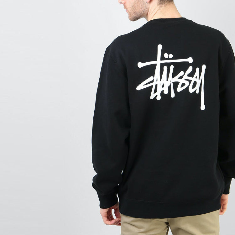 Men's Stussy Basic Back Large logo Round Neck Black 1914464BLAC