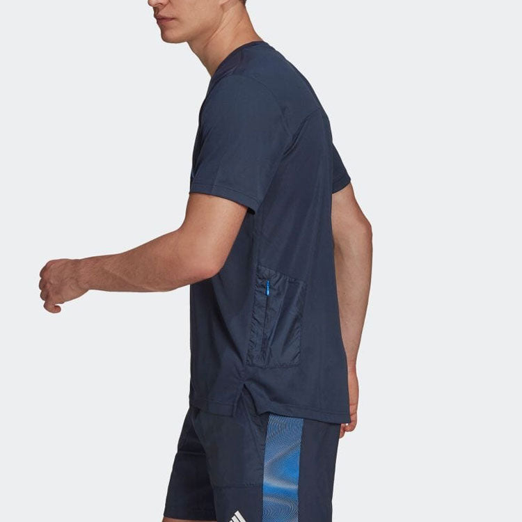 Men's adidas Alphabet Logo Printing Round Neck Pullover Short Sleeve Blue T-Shirt HD4333