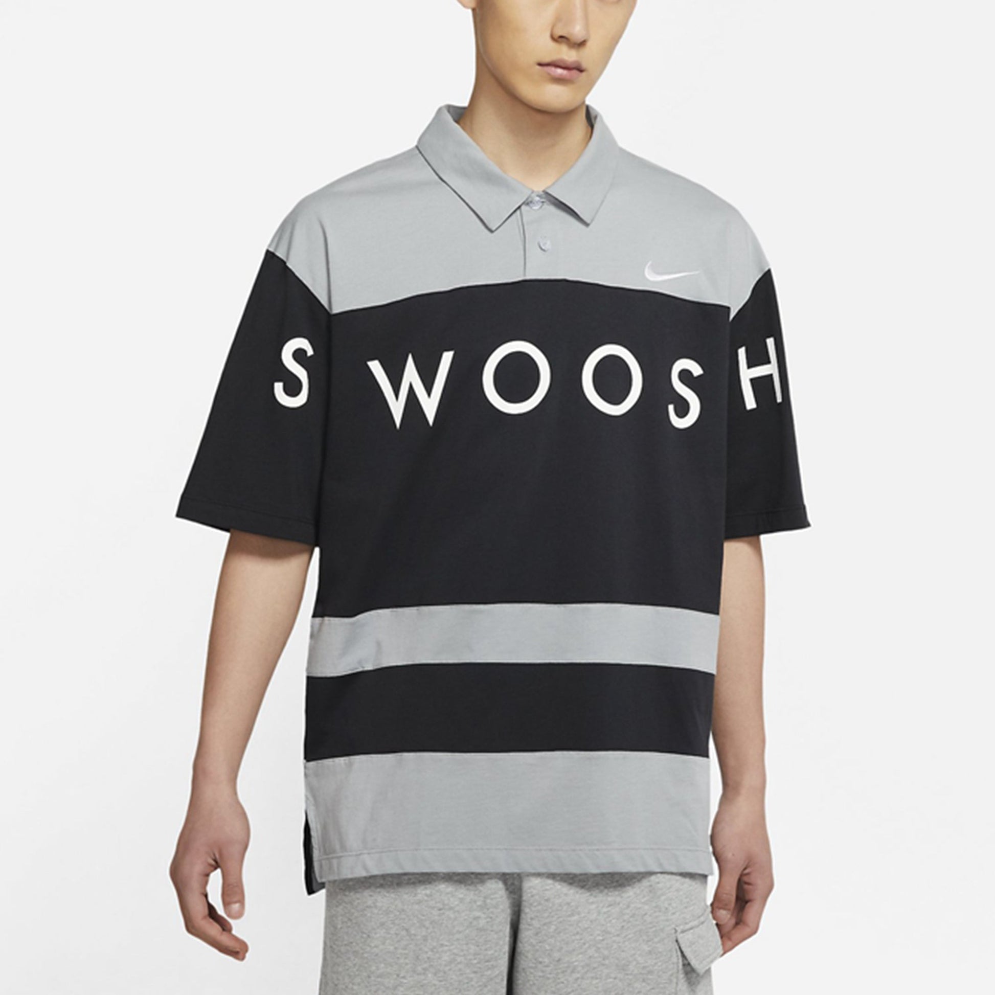 Nike Sportswear Swoosh Logo Printing Contrasting Colors Loose Polo Shirt Black DJ5370-010