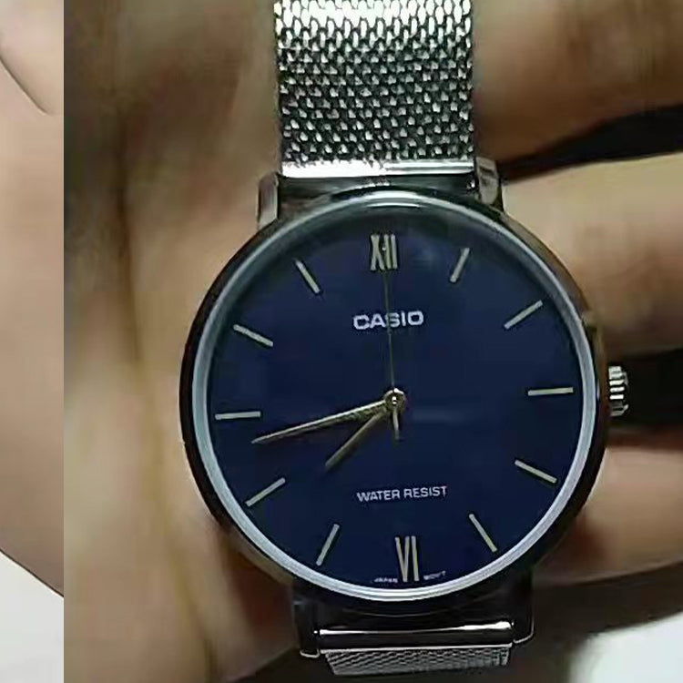 Men's CASIO Dress Series waterproof quartz Watch 40mm Stainless Steel Strap Mens Blue Analog MTP-B110M-2AV