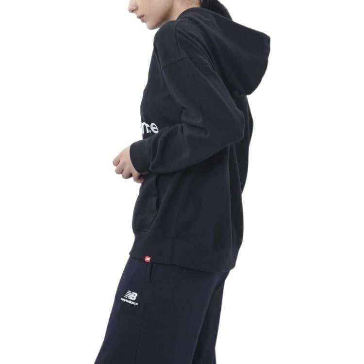 (WMNS) New Balance Essentials Stacked Logo Oversized Pullover Hoodie Asia Sizing 'Black' WT03547-BK