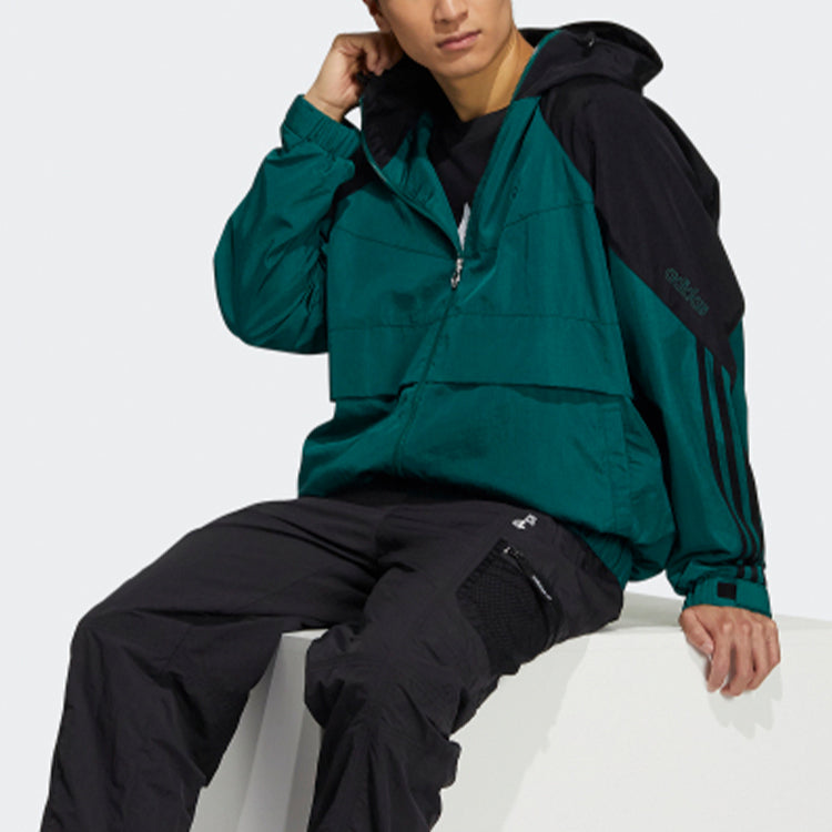 Men's adidas originals Sprt Wb Colorblock Zipper Cardigan Elastic Hooded Jacket Green HC0329
