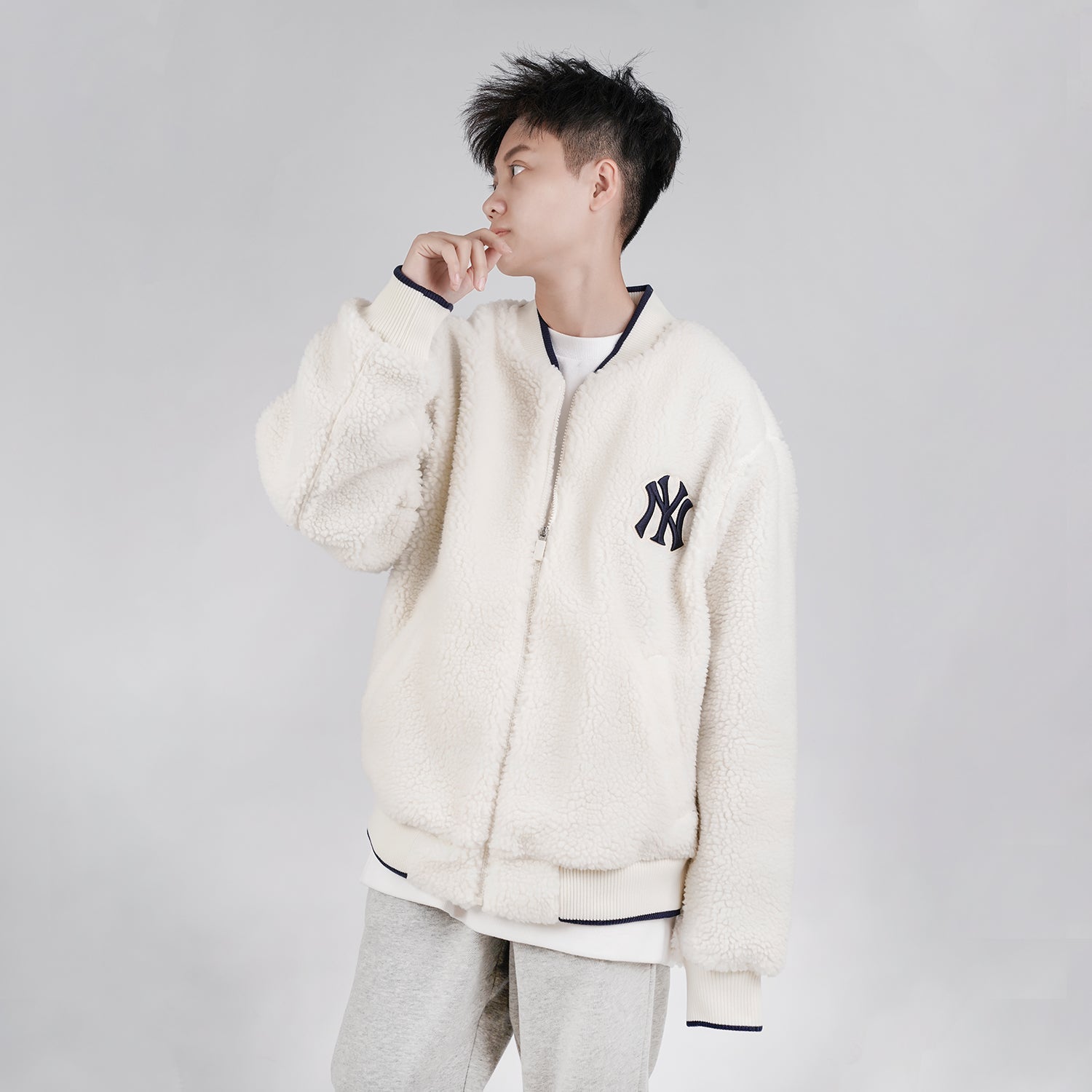 MLB New York Yankees Lambs Wool Jacket Unisex White 31JPF1061-50I