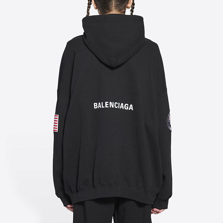 Men's Balenciaga x NASA FW21 Crossover Logo Cotton Classic hooded Loose Long Sleeves Black 651799TKVD81070