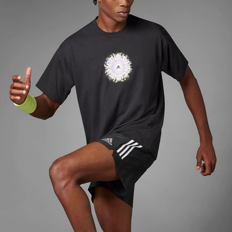 adidas Logo Printing Round Neck Short Sleeve Unisex Black HA4308