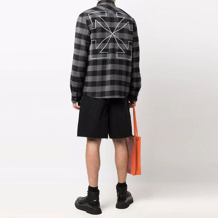 Off-White Arrow flannel Plaid Long Sleeves Shirt Version Black OMGA133F21FAB0010501