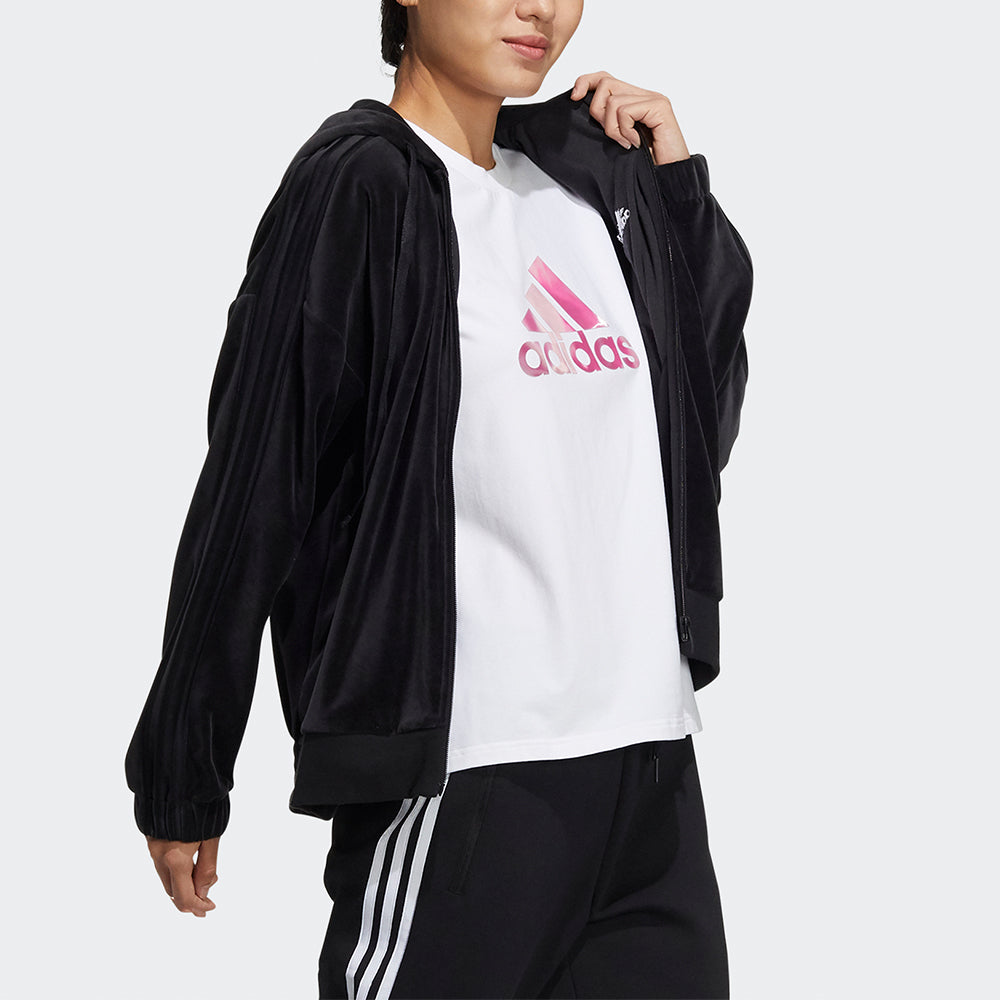 (WMNS) adidas Velour Jkt Velvet Hooded Jacket Black HG1845