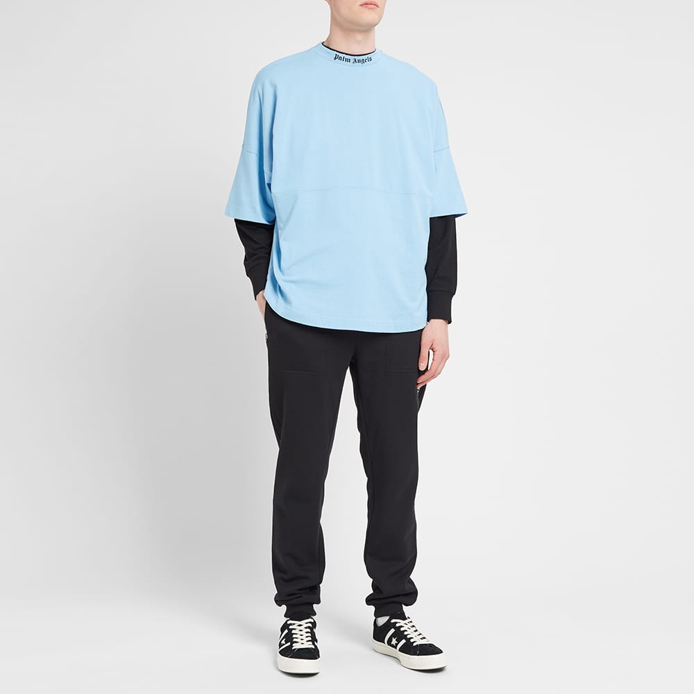 Men's PALM ANGELS Logo Mock Neck Tee Logo Printing Short Sleeve Blue PMAA002E194130023110